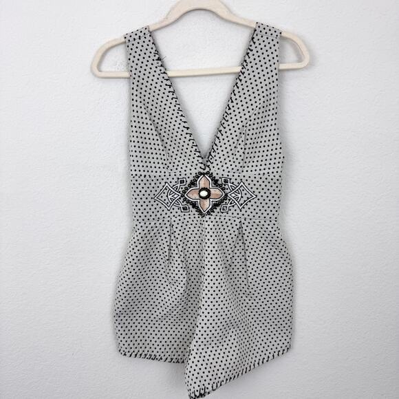 FARM Rio Pants - Farm Rio Womens Romper Size P Beaded Jeweled Summer Contemporary Cream